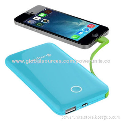 6,600mAh Built-in Cable Ultra-thin Power Banks for iPhone 6/Samsung S5, 5V/1A and 5V/2.1A Output
